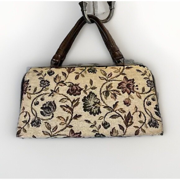 Vintage Tapestry Floral Box Purse Top‎ Handle Bag - Picture 1 of 16